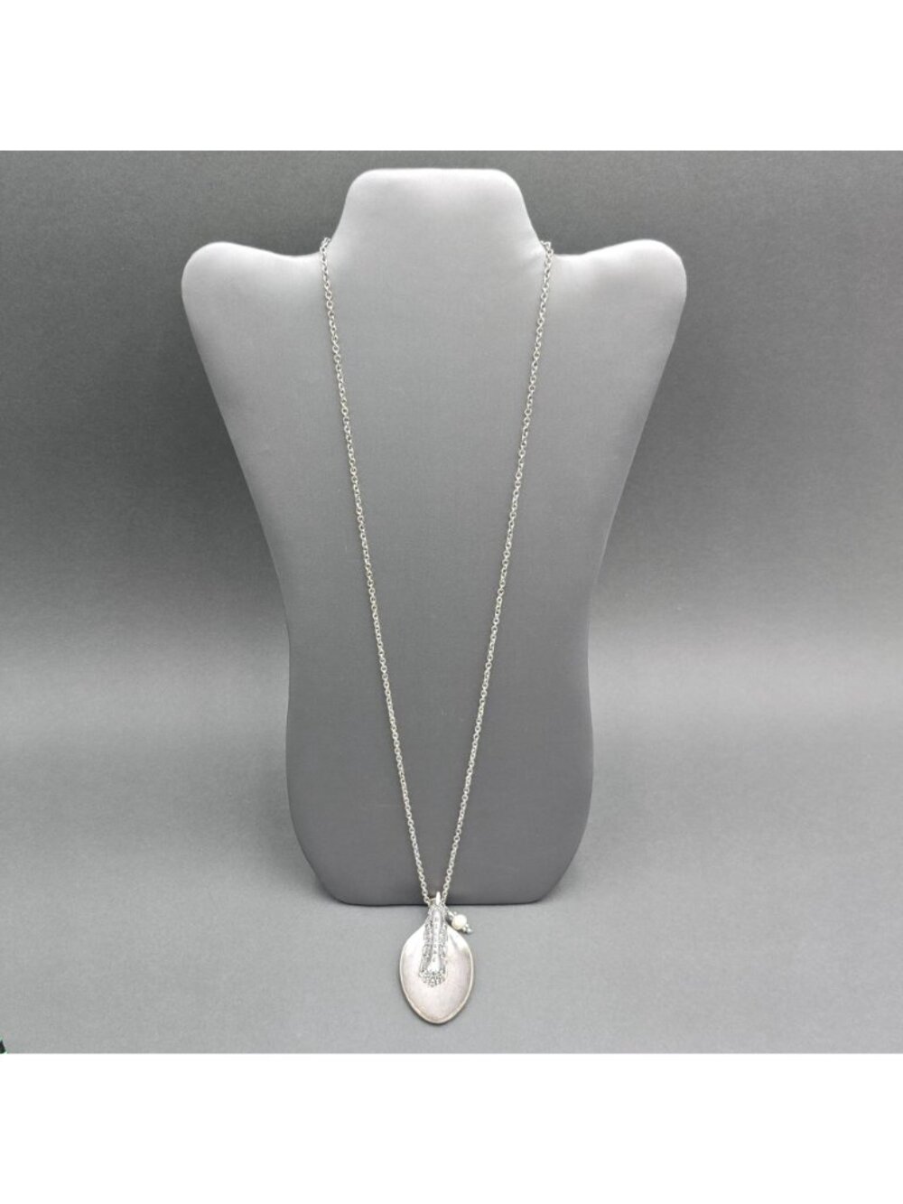 Vintage Blessed Spoon Pendant Necklace Silver Pearl Long Boho Statement Piece - Picture 8 of 16